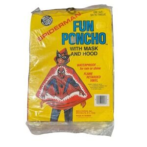 Vintage 1976 Ben Cooper Spiderman Fun Poncho with Mask Hood New Old Stock Marvel